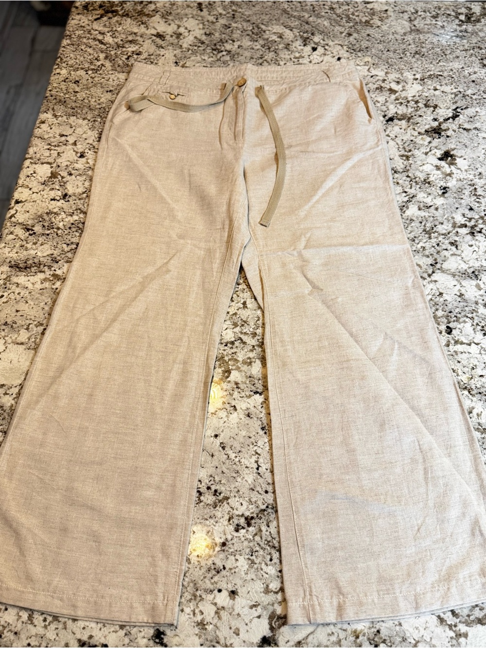 Lands' End Women's Wide Leg Pants in Natural Beige Linen-Cotton